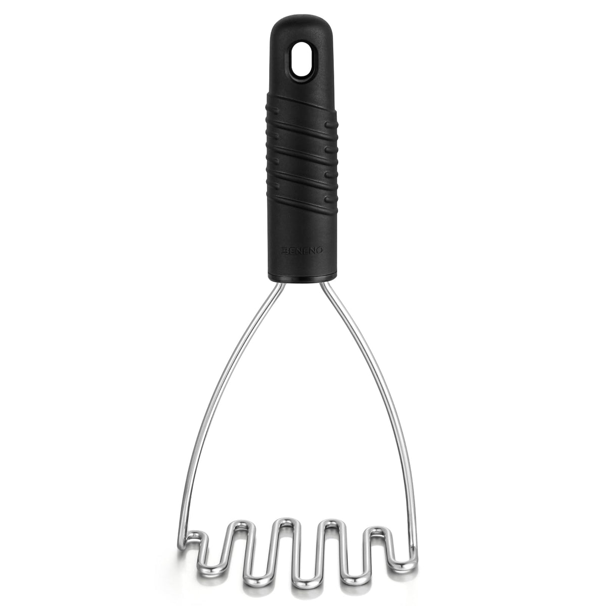 Beneno potato masher in action mashing potatoes and soft vegetables