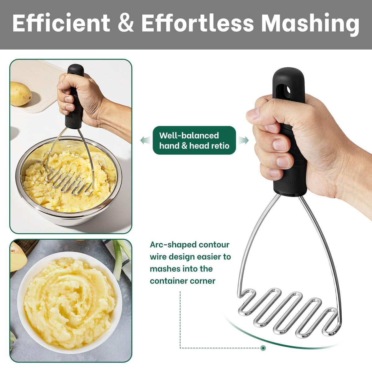 Triangular wire design in Beneno masher for efficient breakdown of potatoes