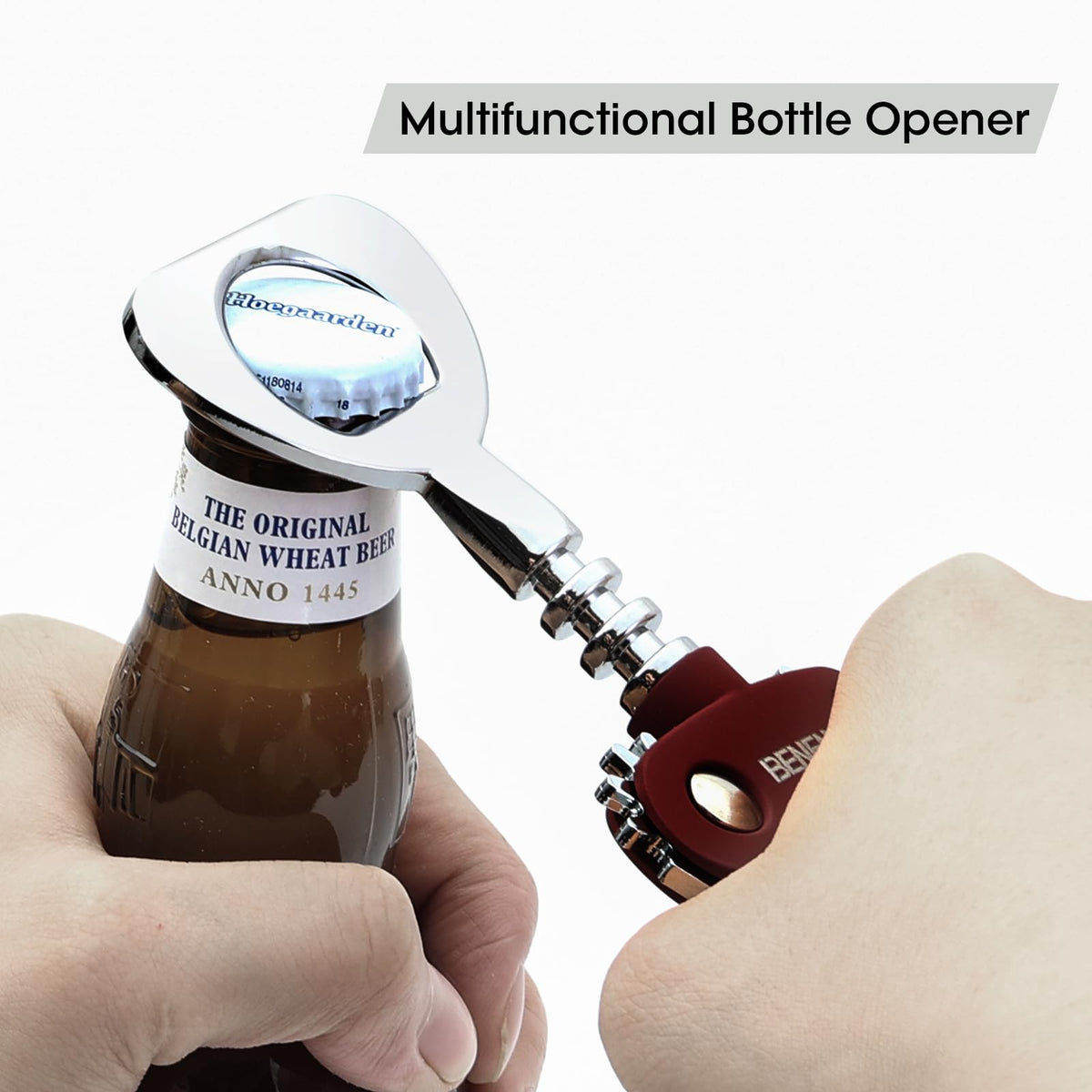 Beneno built-in bottle opener ready for quick caps at parties