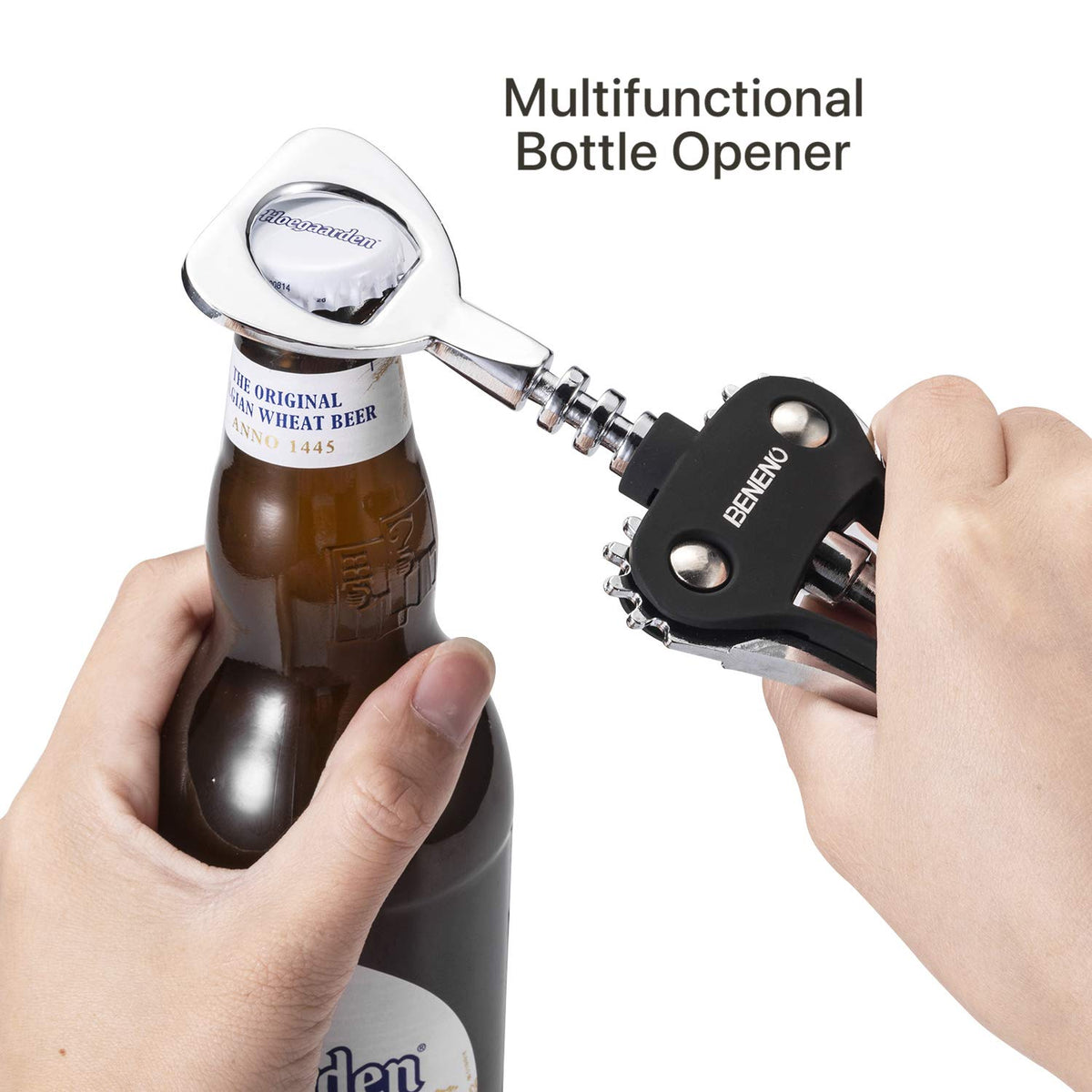 Beneno wine opener ergonomic non-slip handle offers confident grip.