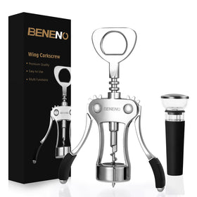 Beneno wine opener in matte black with wing corkscrew for smooth cork removal.