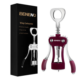 Beneno wine opener premium zinc wing corkscrew in action showing easy cork removal