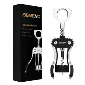 Beneno wine opener upgrade material close-up shows durable zinc alloy finish.