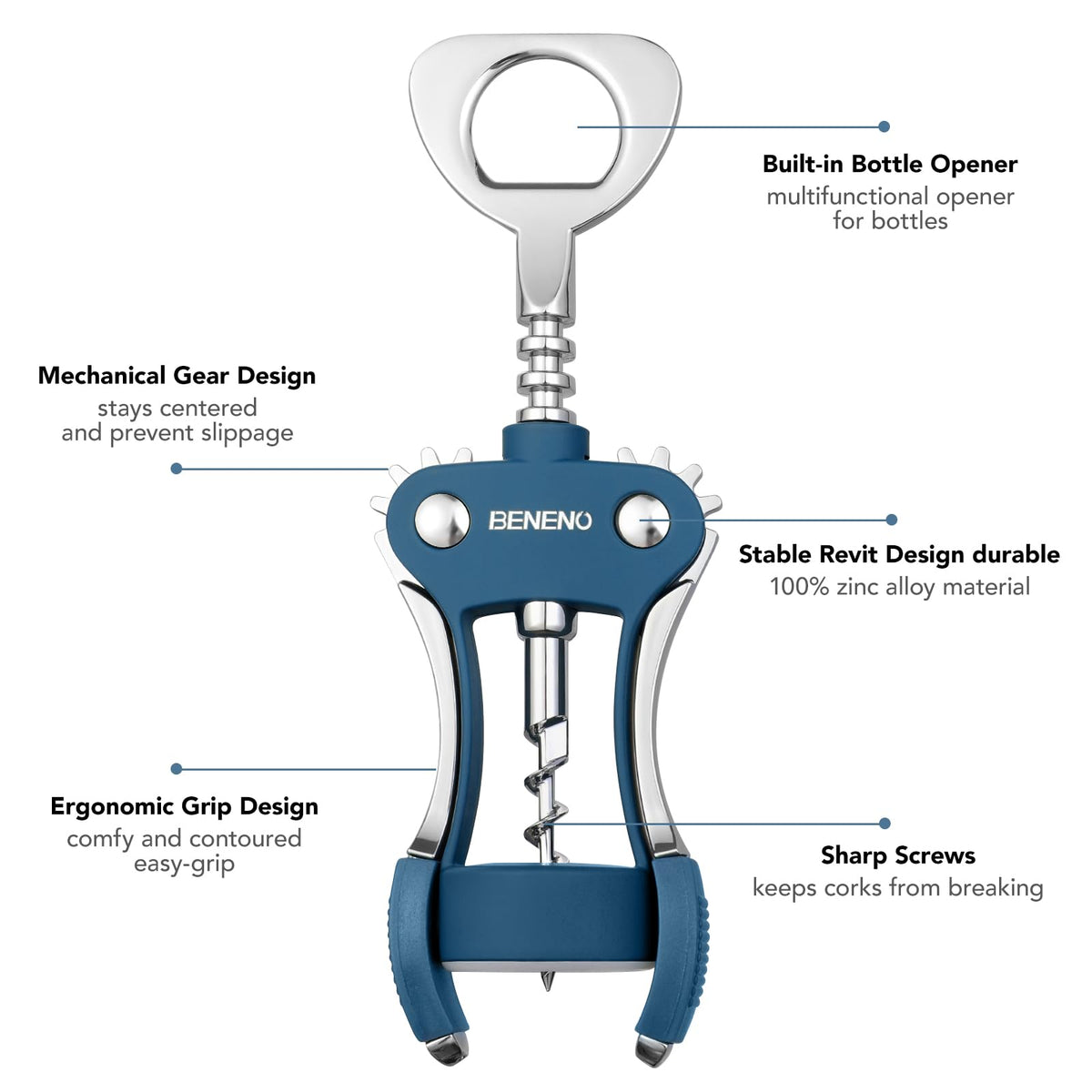 Beneno wing corkscrew blue side view showing comfortable control