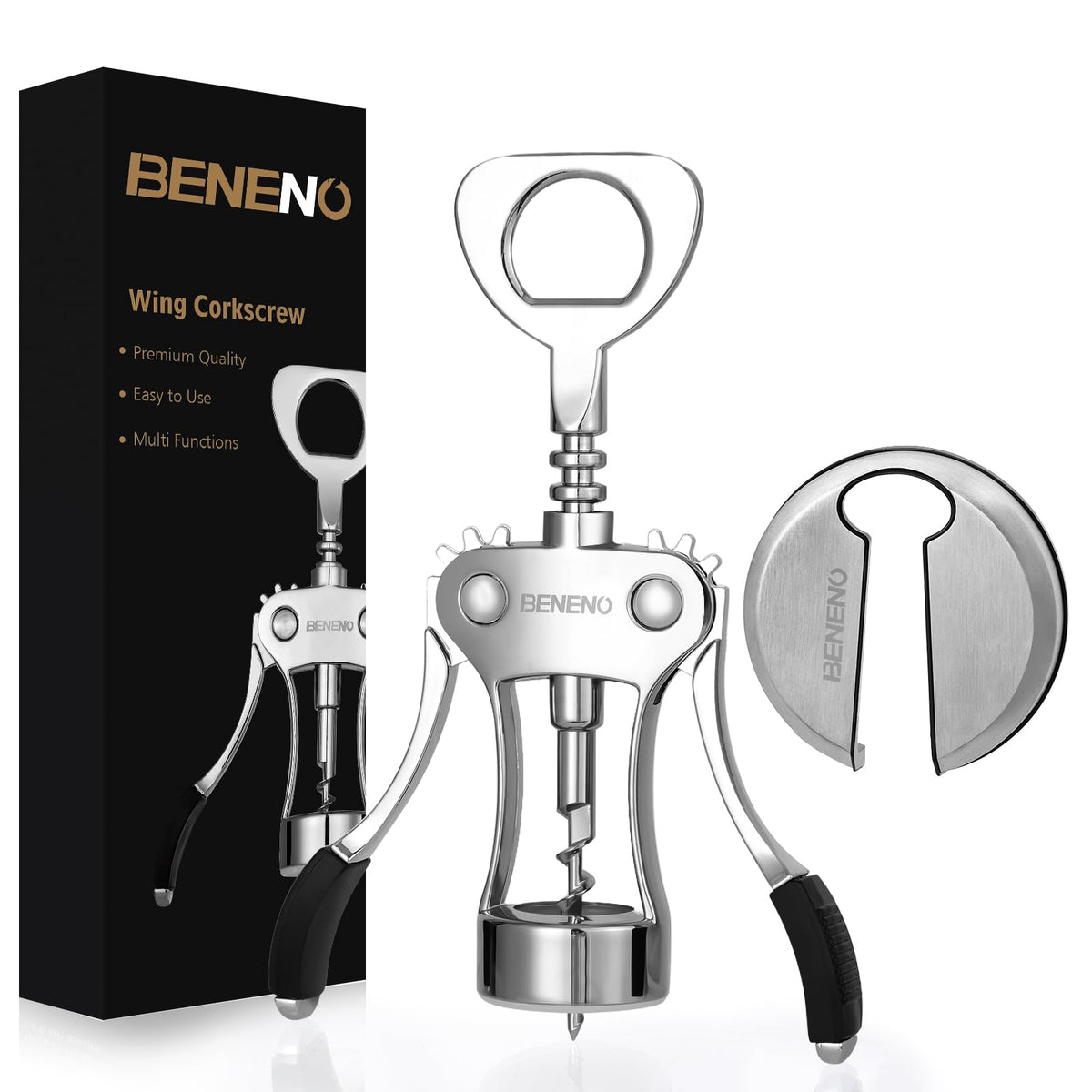 Beneno wing corkscrew with balanced leverage for smooth cork removal