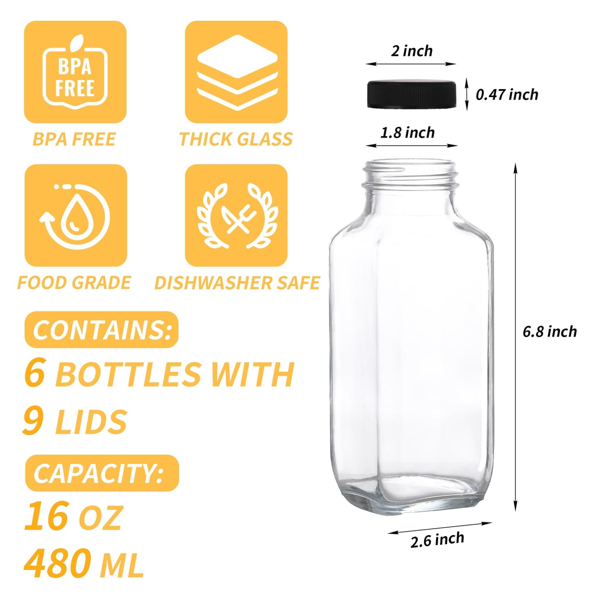 Benestanti 16 oz glass bottle in fridge keeps beverages fresh.