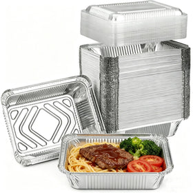 Benestanti aluminum pans with lids top view for easy storage and prep.