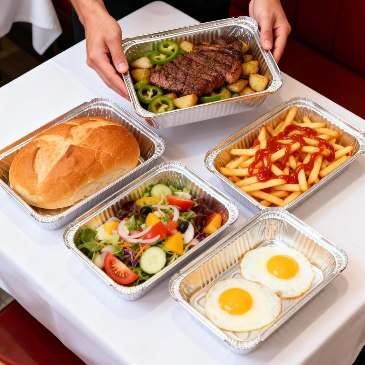 Benestanti 60-pack foil pans ideal for catering and take-out.