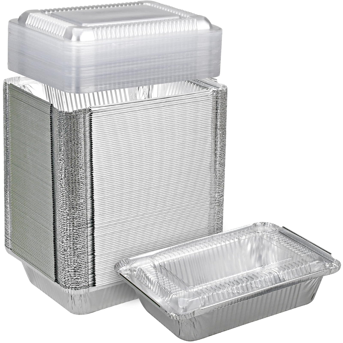 Benestanti aluminum pans with lids for bulk meal prep.