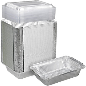 Benestanti aluminum pans with lids for bulk meal prep.