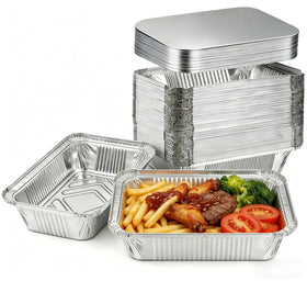 Benestanti aluminum pans with lids, 60-pack, 8.5x6 inches, ideal for meal prep.