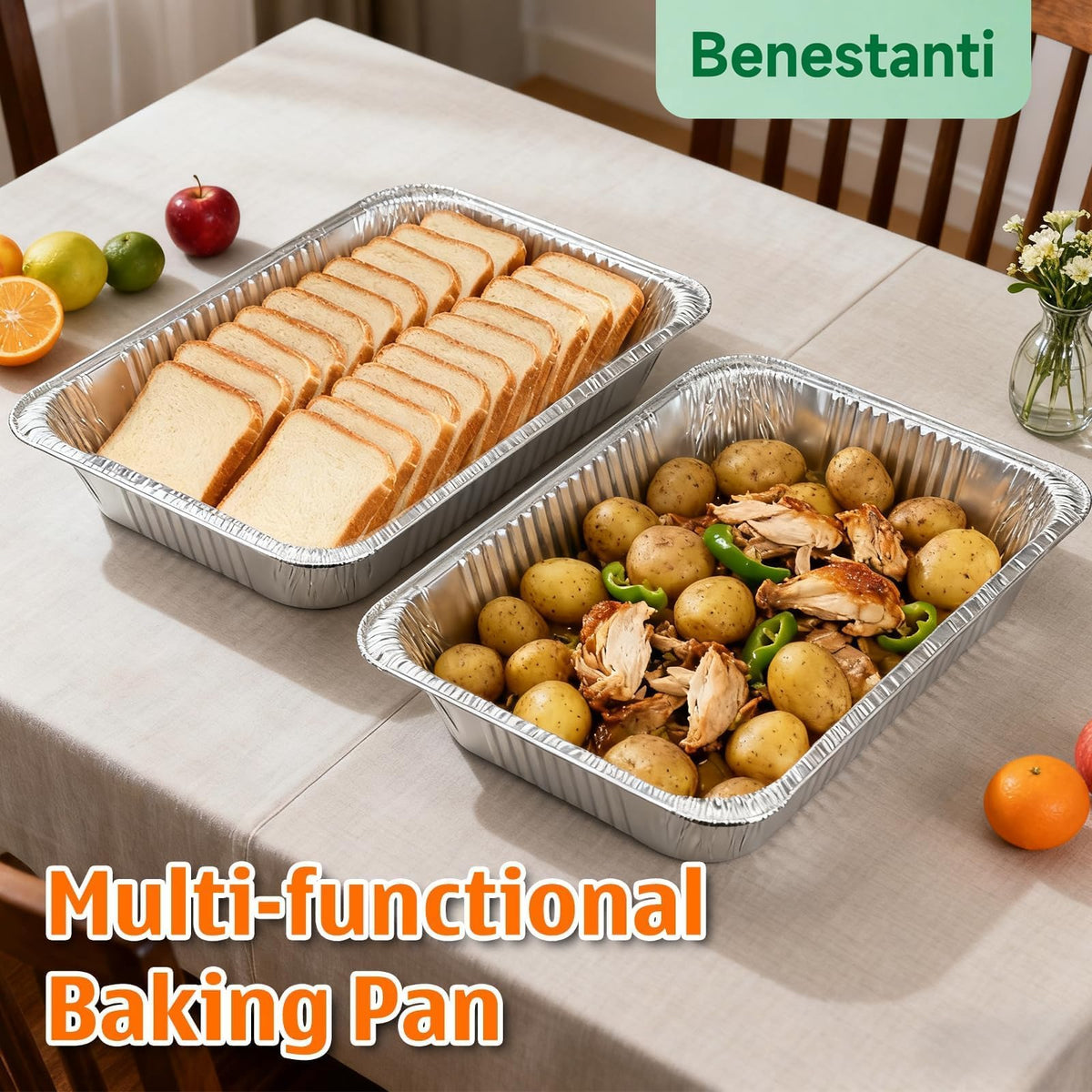 Benestanti deep aluminum foil pans showing even heat distribution for baking