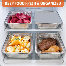 Benestanti freezer-safe pans help organize leftovers for later meals.