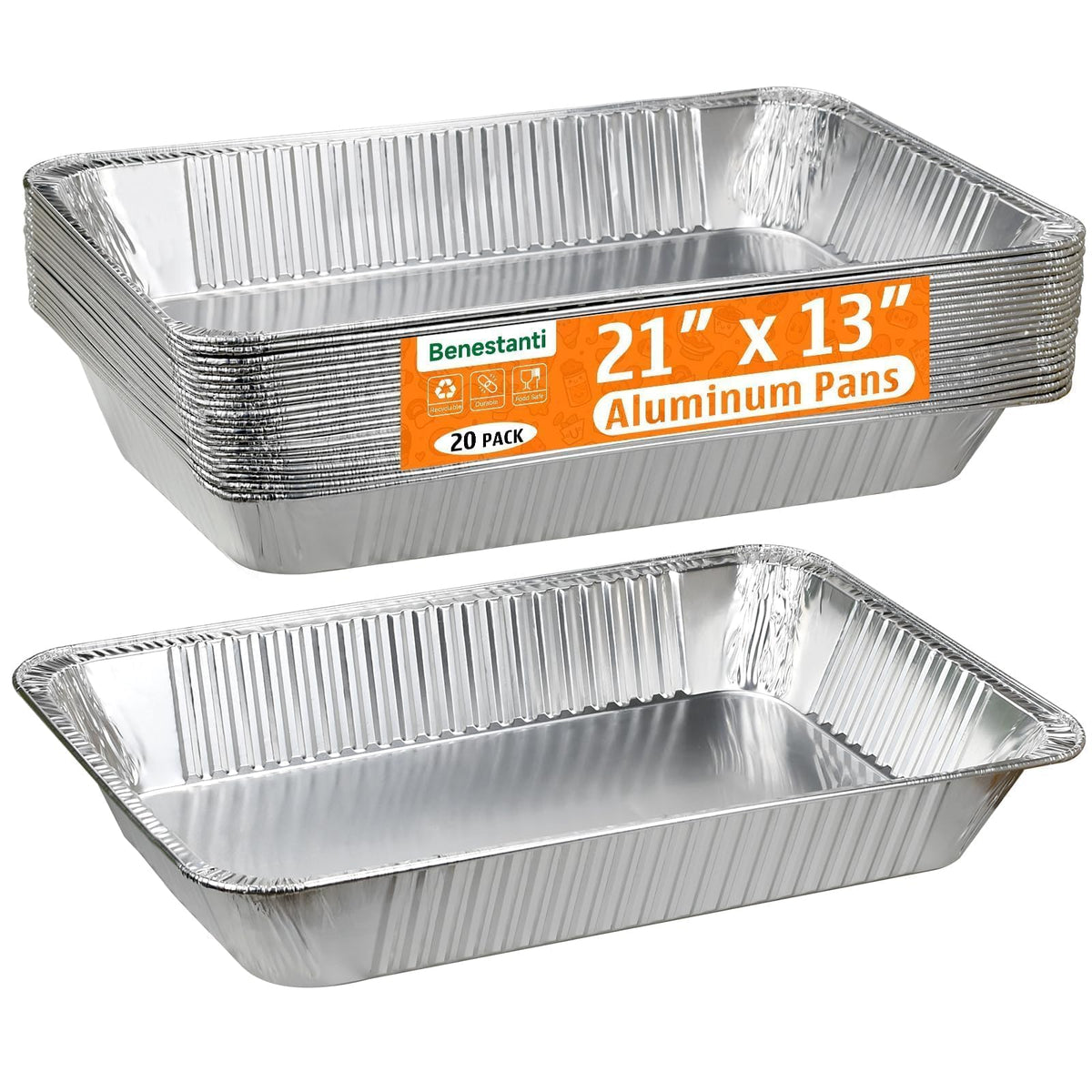 Benestanti fullsize aluminum pan with durable construction for large catering portions.