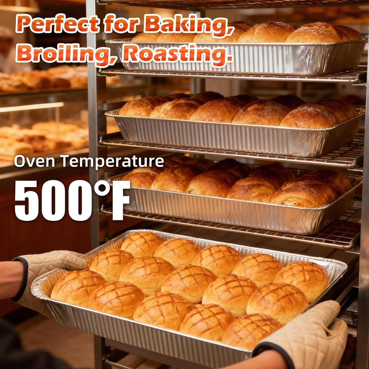 Benestanti heat-conductive foil pan delivers even heating up to 500°F.