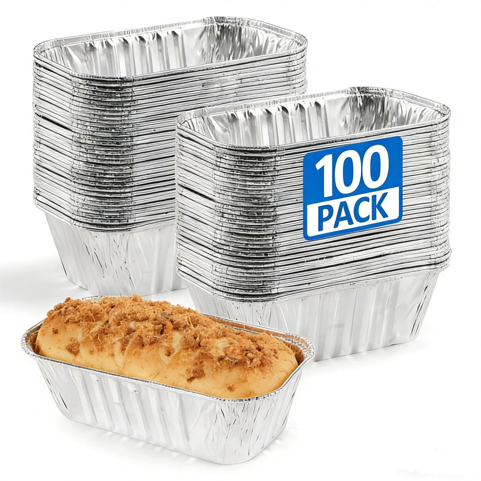 Benestanti mini loaf pans in 6x3.5x2in size, durable aluminum for even heat distribution.