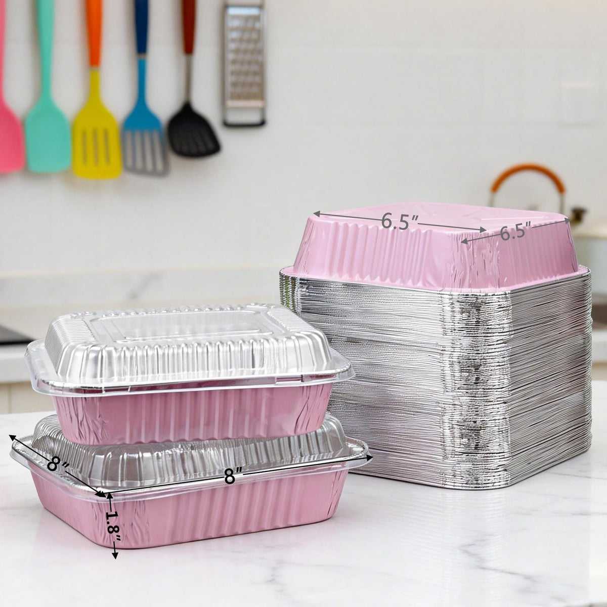Benestanti pink aluminum pan close-up highlighting heat-conductive design.