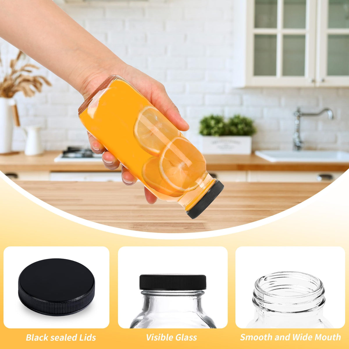 Benestanti wide-mouth glass bottle for easy filling and pouring.