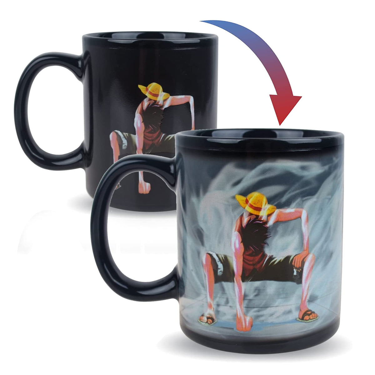 BeneU One Piece Luffy mug reveals artwork when hot with heat-reactive design.