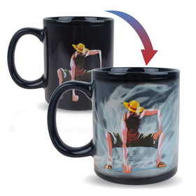 BeneU One Piece Luffy mug reveals artwork when hot with heat-reactive design.