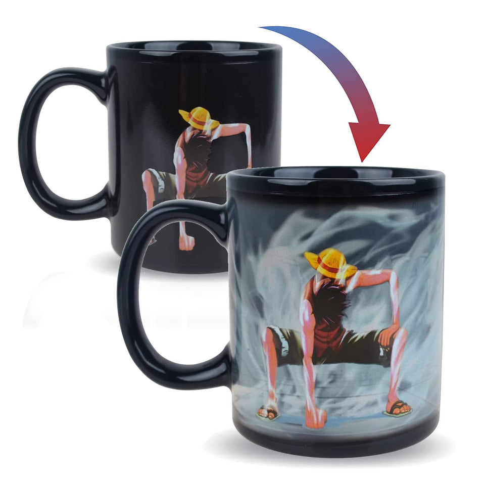 BeneU One Piece Luffy mug reveals artwork when hot with heat-reactive design.