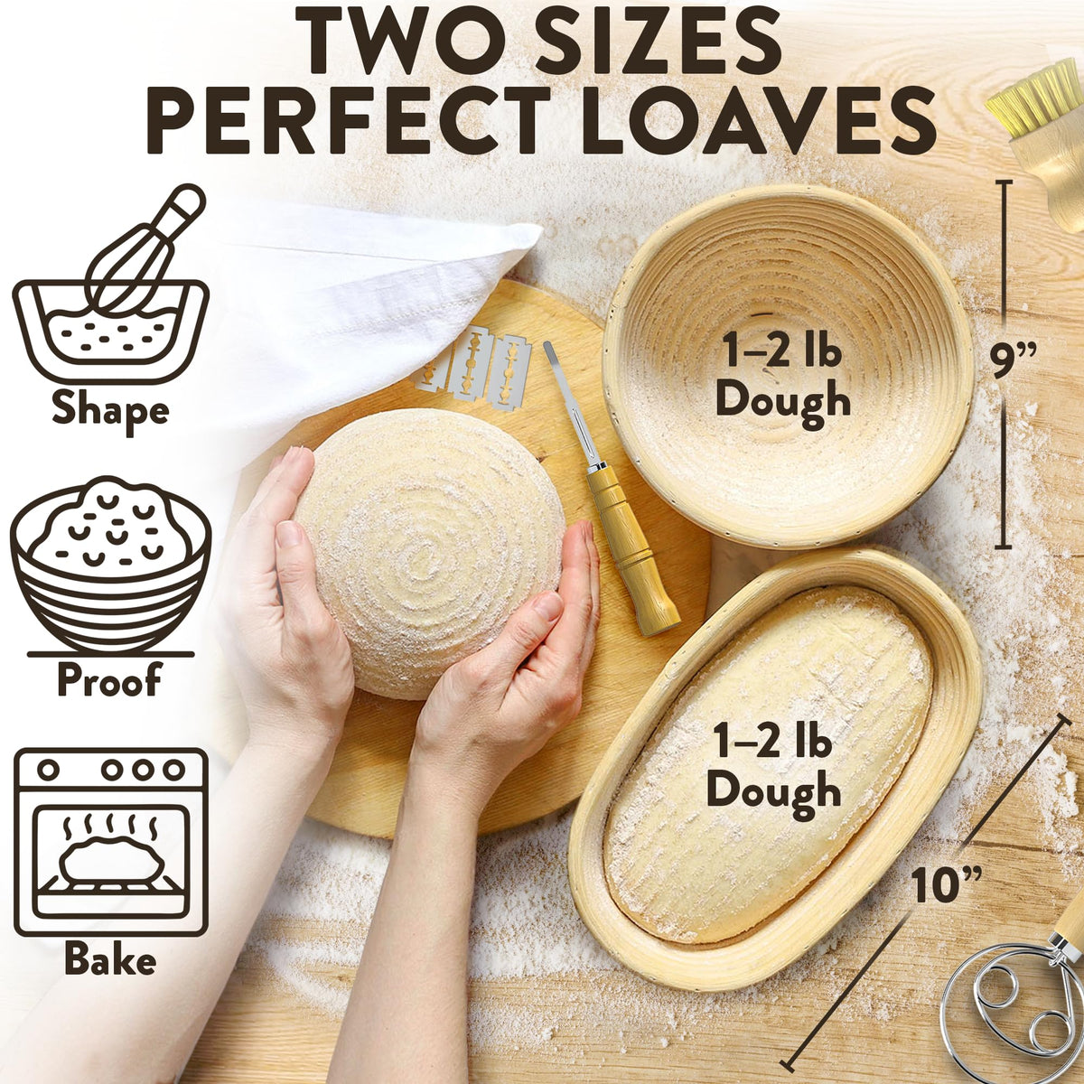 Benicci Banneton 10-inch oval, keeps loaf shape for consistent baking.