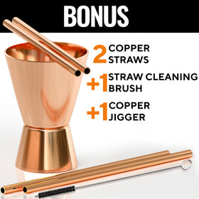 Benicci copper mugs with included straws showcase complete Moscow Mule kit.
