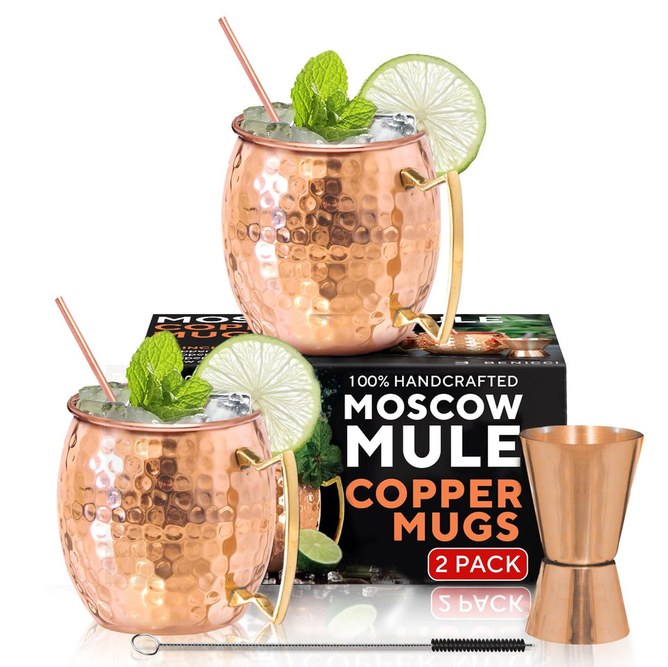 Benicci Moscow Mule copper mugs set of 2 with a classic finish for lasting chill.