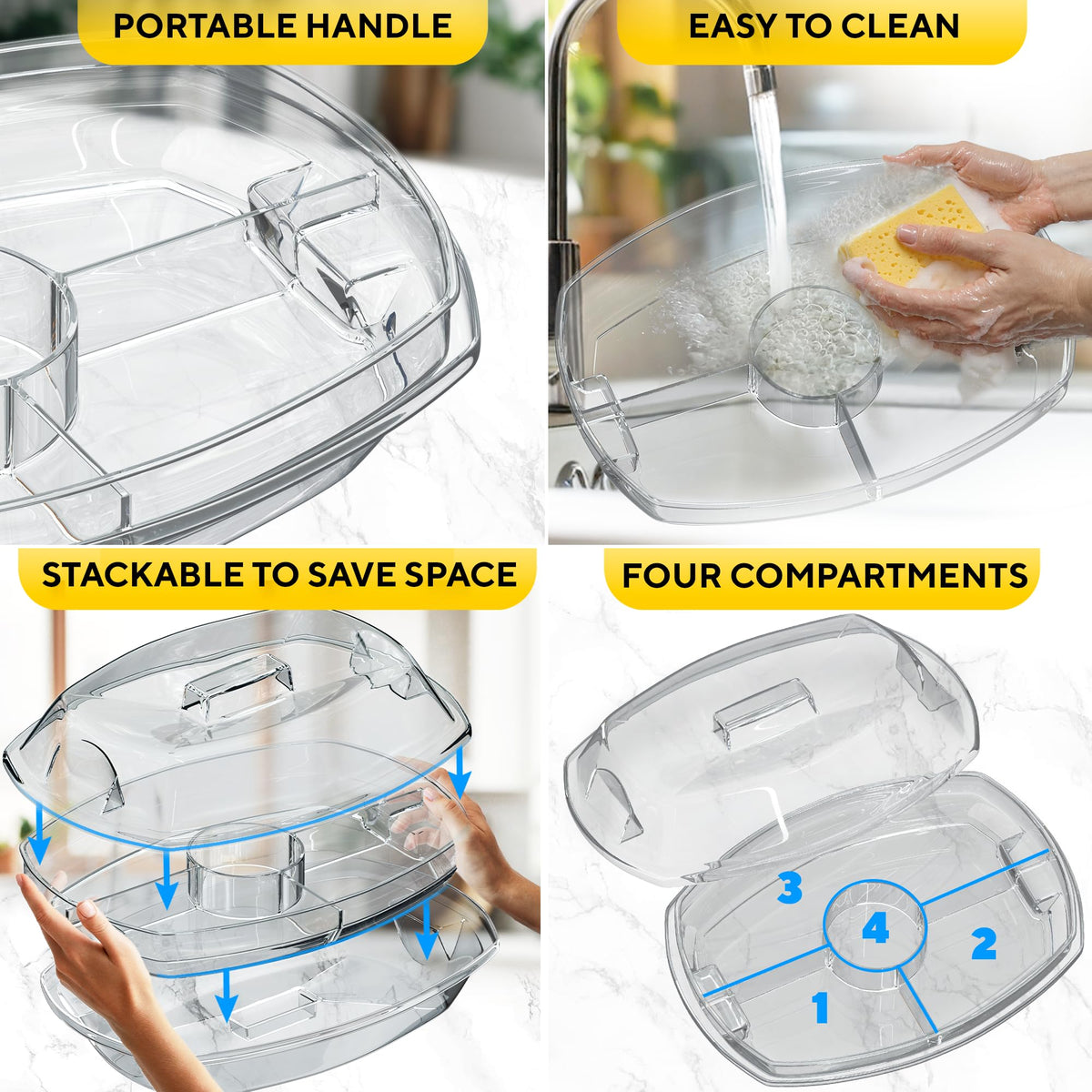 Benicci stackable serving tray saves kitchen space for larger events