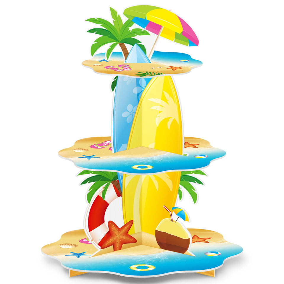 BenLouis summer beach cupcake stand, a 3-tier display for festive party desserts.