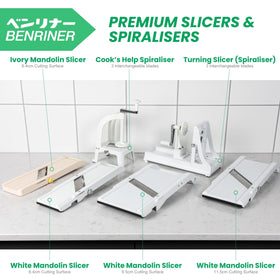 Blades pop out for easy cleaning and sharpening on the Benriner mandoline.
