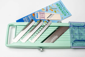 Benriner Japanese Vegetable Slicer coarse-blades highlight versatility for different vegetables.