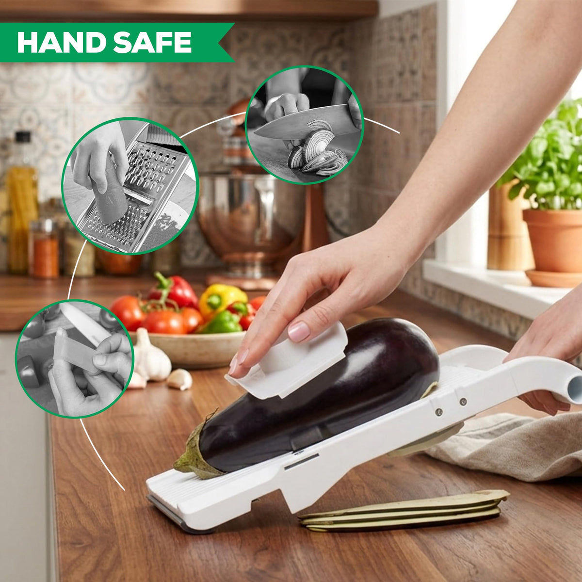 Benriner 5-inch wide slicing surface handles large produce like cabbage