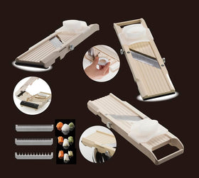 Benriner beige slicing surface shows wide, even slices.