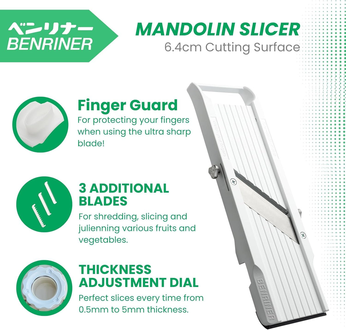 Benriner safety guard protects fingers during prep