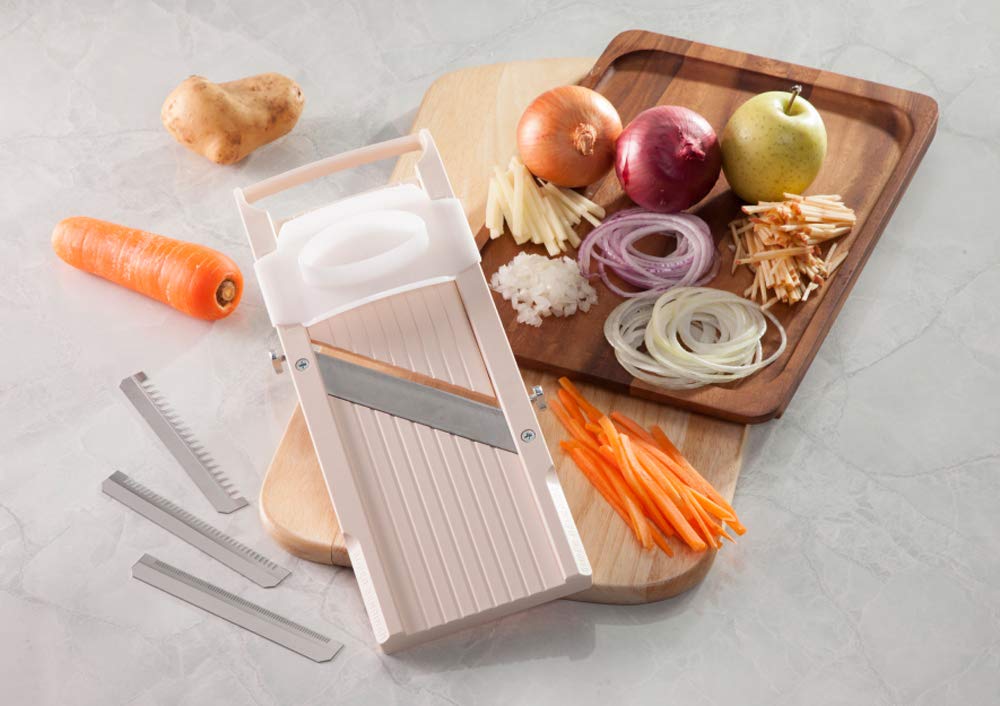 Benriner madoline interchangeable blades setup enables light, medium, and coarse cuts