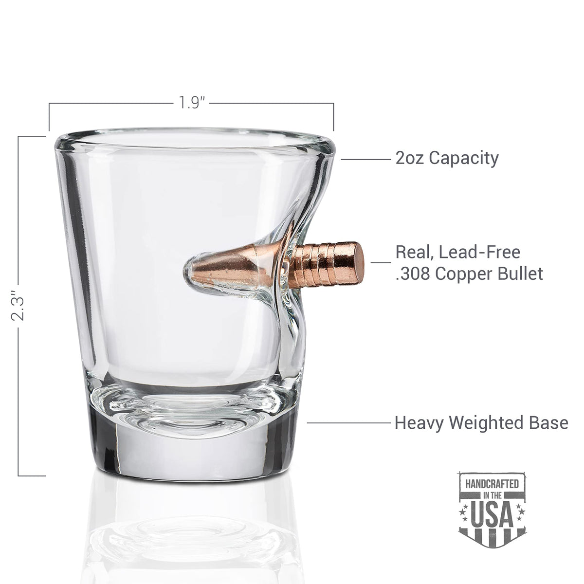 BenShot 2oz shot glass designed for a true pour and enjoyability