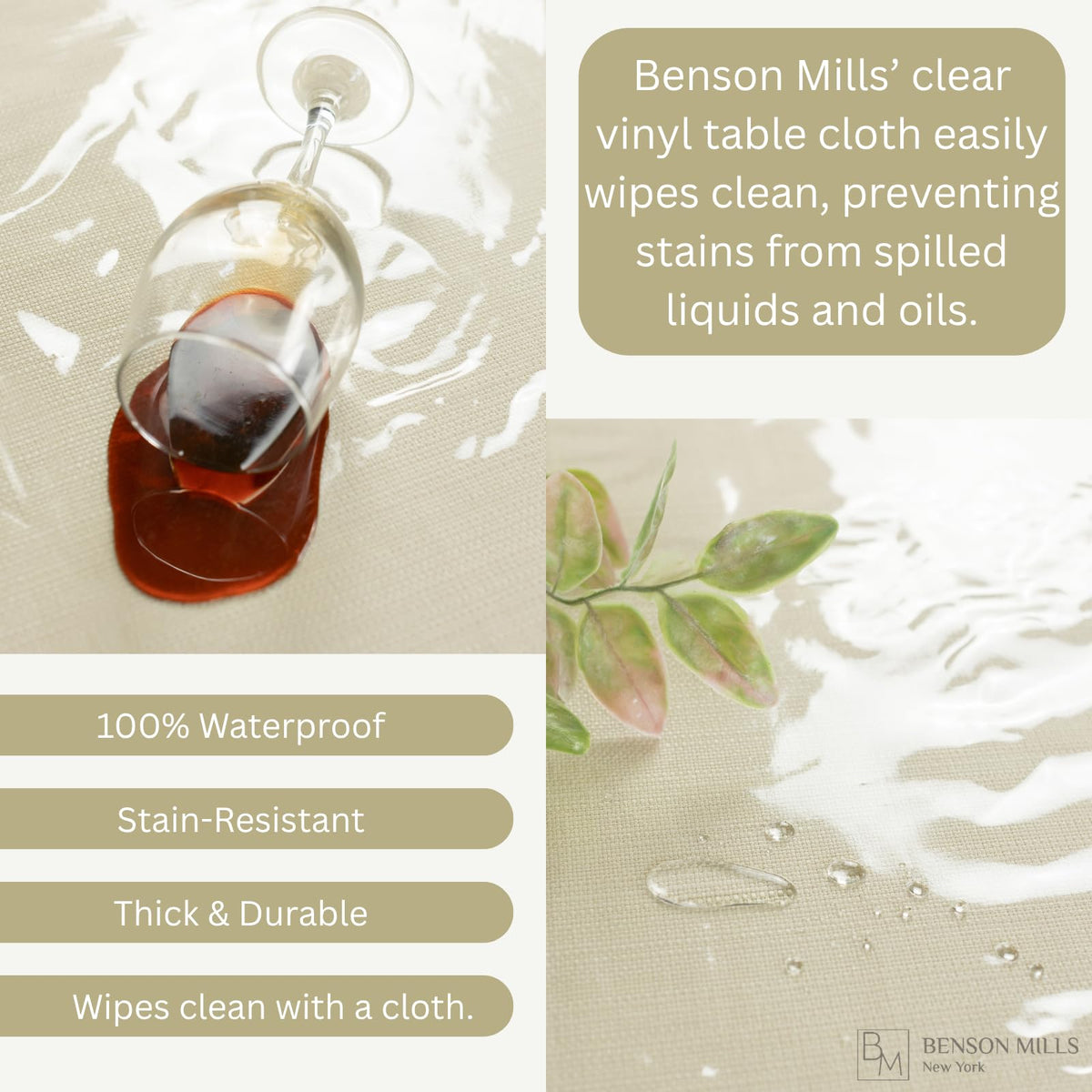 Benson Mills easy-care tablecloth dries quickly after use.