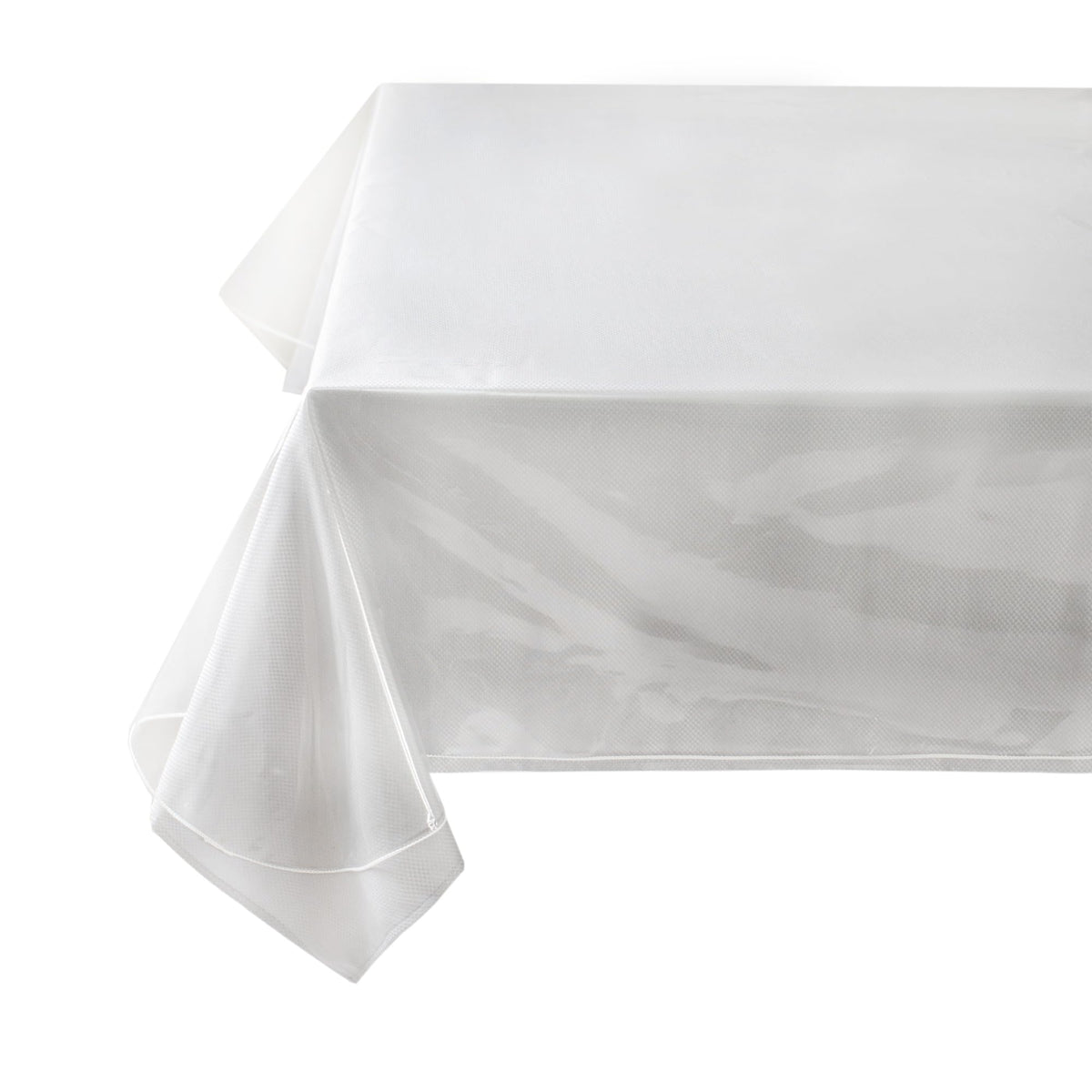 Benson Mills crystal-clear tablecloth protecting a 60x108 dining surface with clear visibility