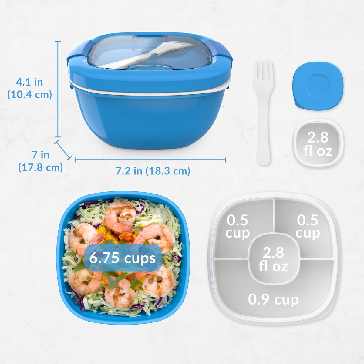 Bentgo blue lunch box exterior with compact, travel-ready design