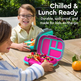 Bentgo Chill leak-proof latch demonstrates mess-free on-the-go lunches.