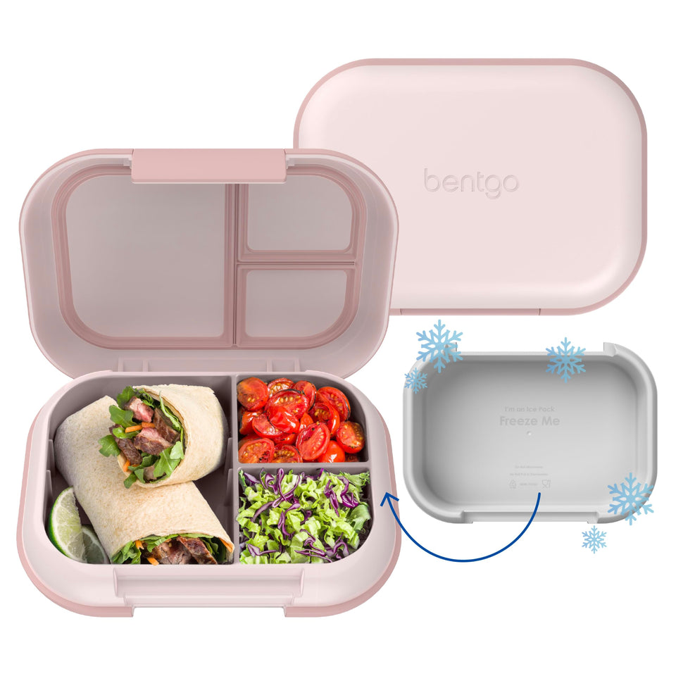 Bentgo Chill Max lunch box with under-tray ice pack keeps meals cool for hours.