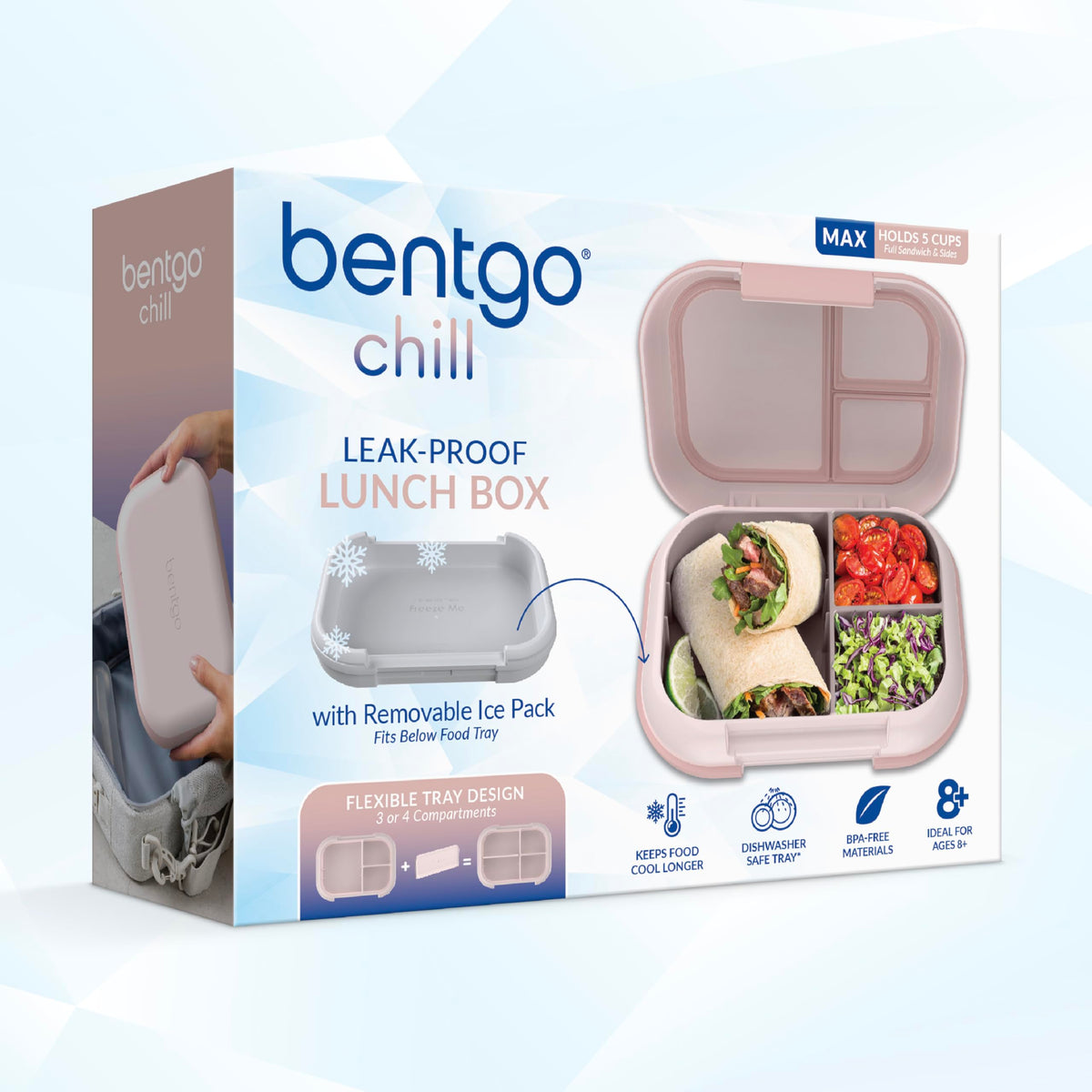 Bentgo Chill Max pink cloud blush color shown in a stylish lunch setup.