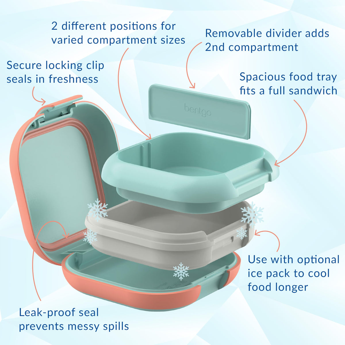 Bentgo Chill Mini 2.7-cup capacity fits snacks or a small sandwich