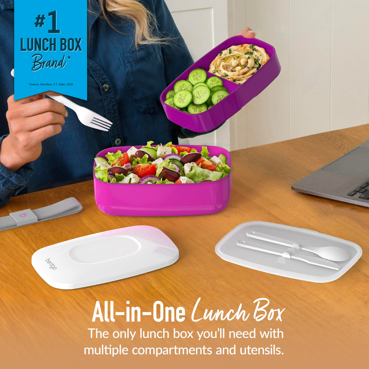 Bentgo Classic built-in utensil set enables convenient on-the-go dining.