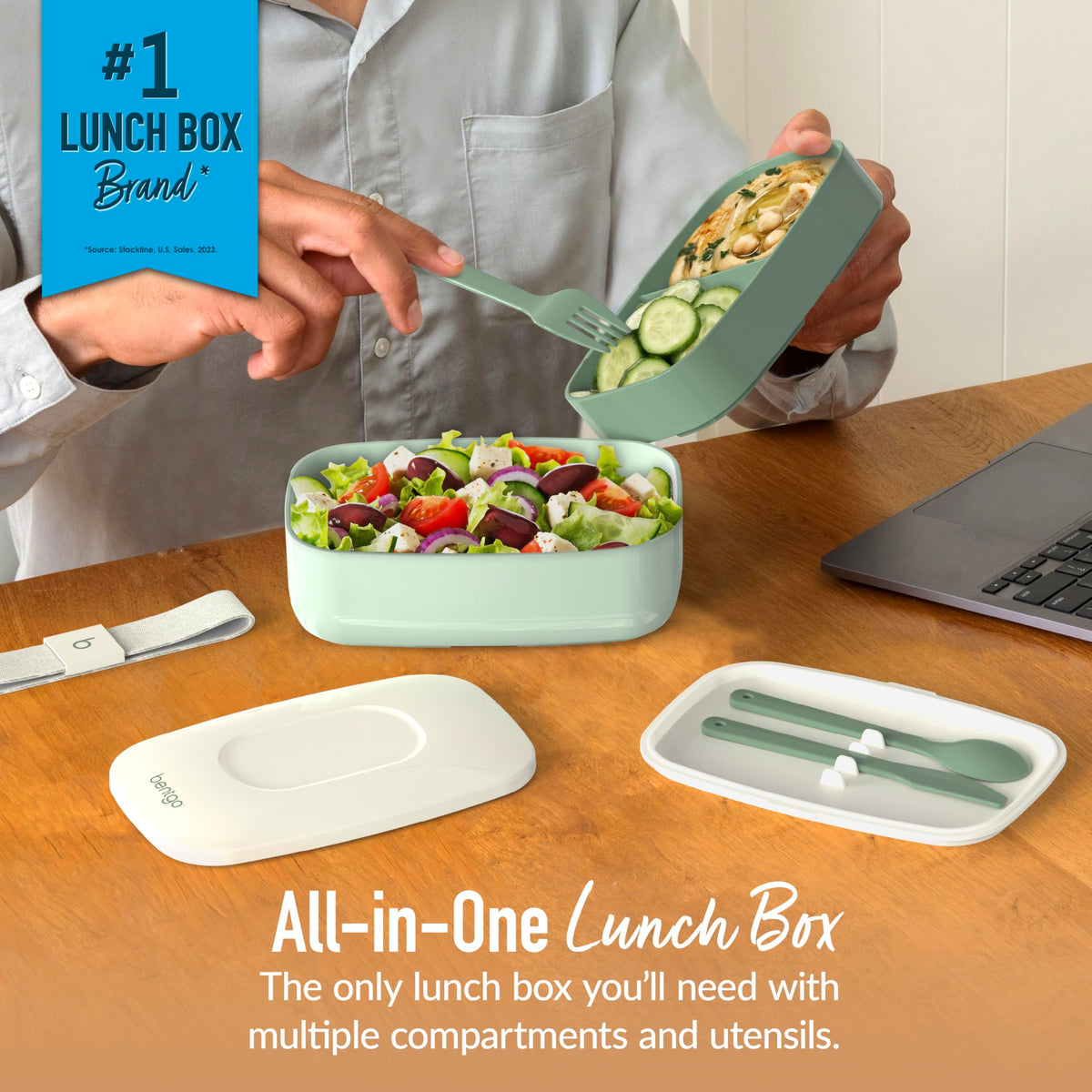 Bentgo Classic built-in utensils provide easy meal prep.
