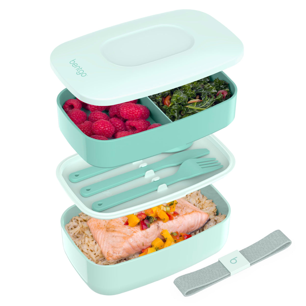 Bentgo Classic Coastal Aqua lunch box closed, compact all-in-one meal solution