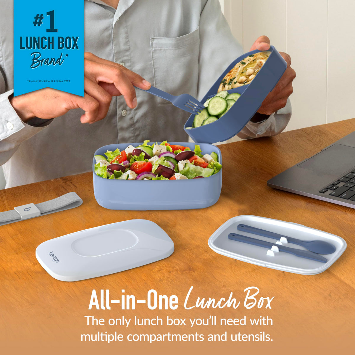 Bentgo Classic Slate interior with three compartments for balanced portions.