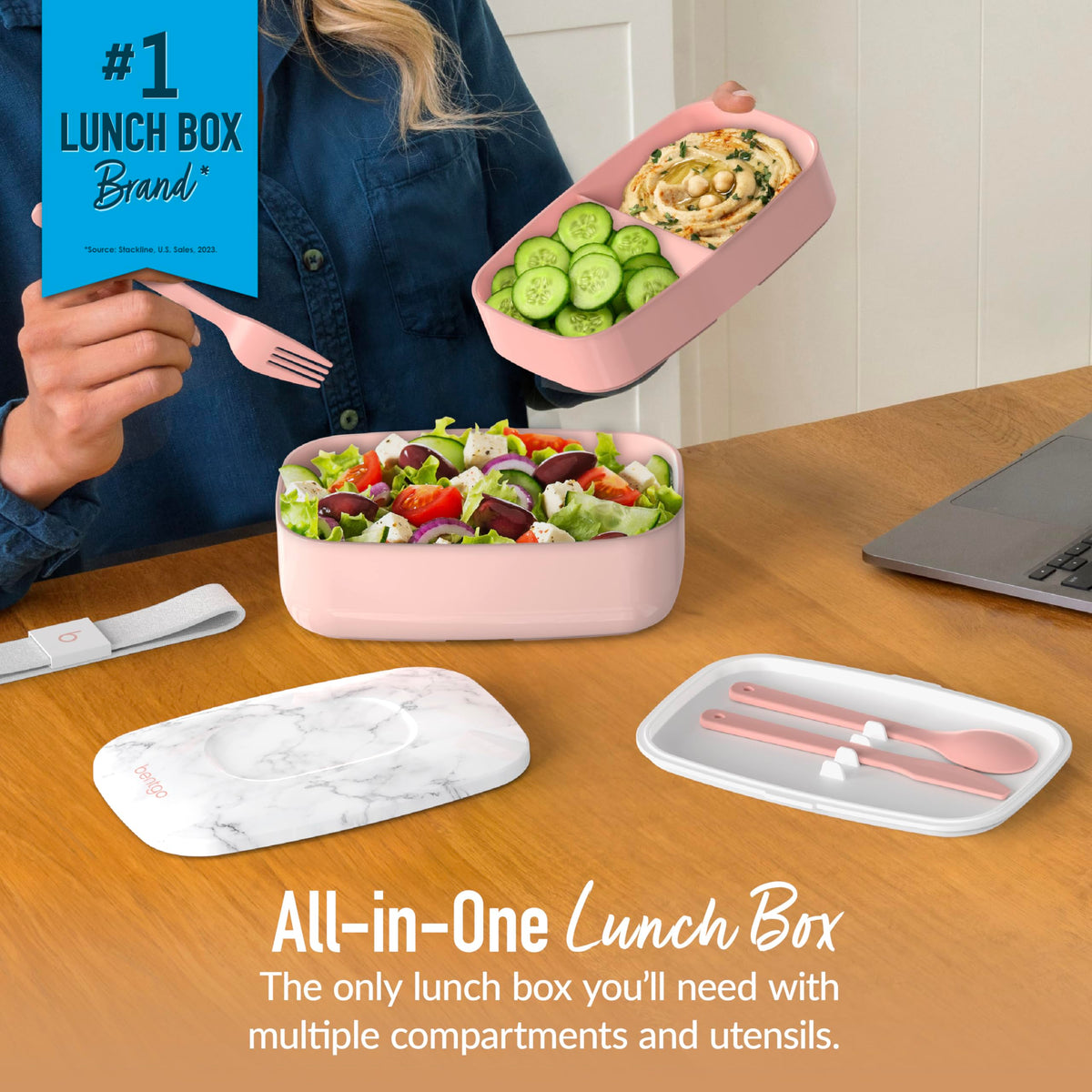 Bentgo Classic stackable design demonstrates space-saving lunch storage for busy days.