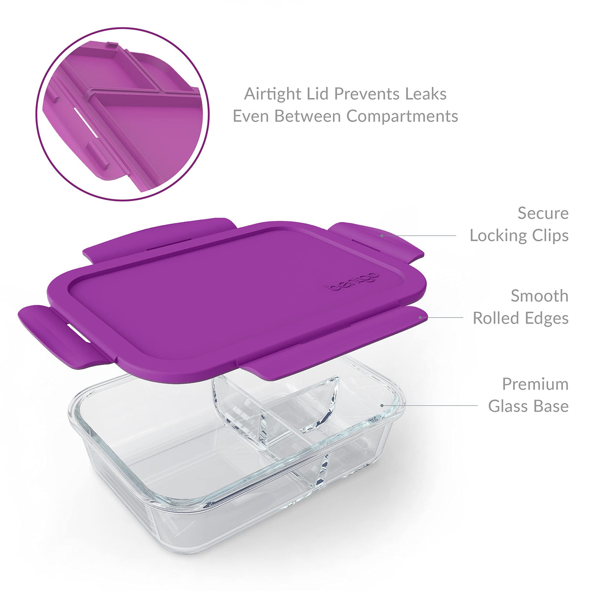 Bentgo Glass leak-proof seal prevents spills during transport.